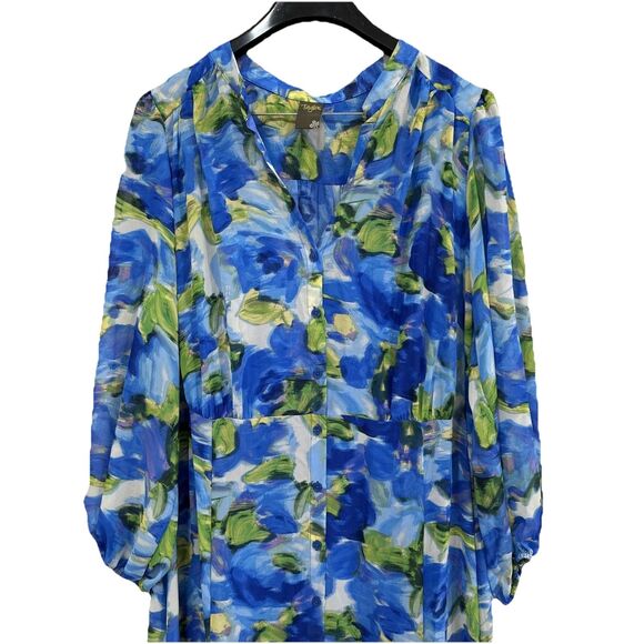 Taylor Chiffon Maxi Dress Plus Size 22W Blue Floral Semi Formal Wedding Guest - Picture 2 of 10